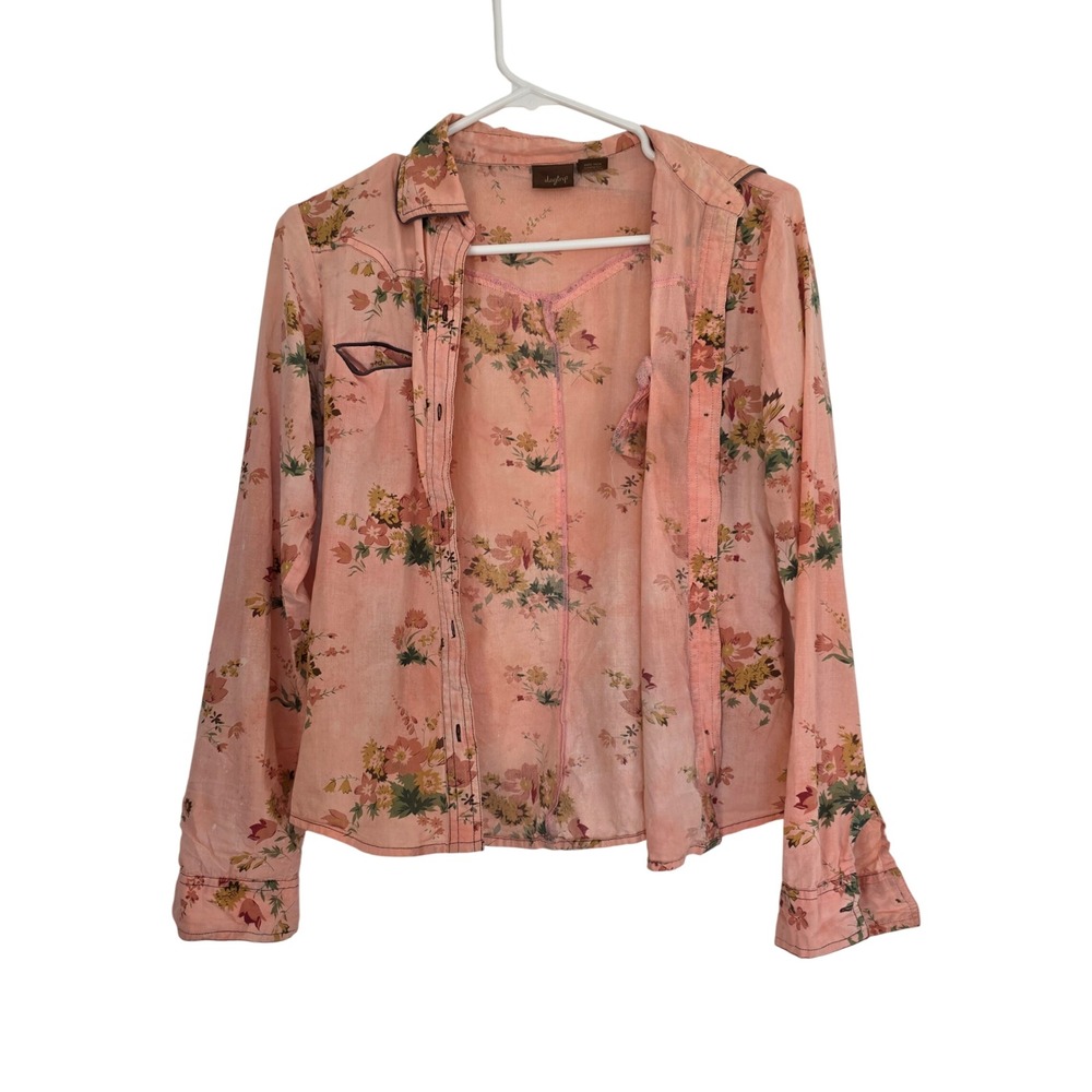 Daytrip Pink Floral Western Button Down Shirt Long Sleeve Cotton Small‎